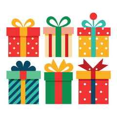 Six Colorful Gift Boxes with Ribbons for Celebrations and Holiday Events