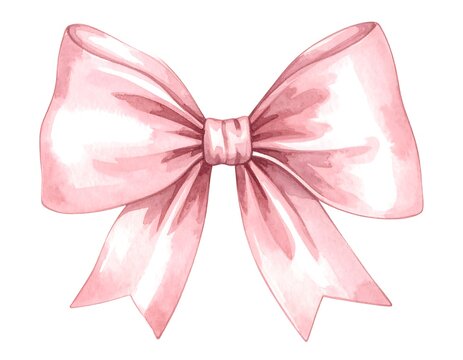 Delicate pink ribbon bow, watercolor style (1)