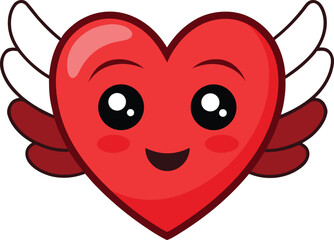 Obraz premium Charming red heart cartoon smiles and wears wings for extra cuteness over white