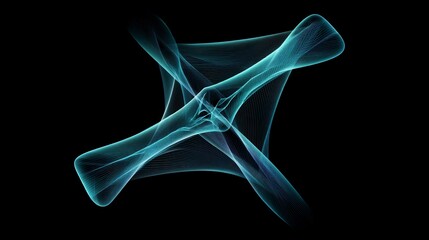Futuristic glowing blue abstract digital wave pattern against black background with flowing lines creating dynamic 3D shape for technology concept free copy space for text