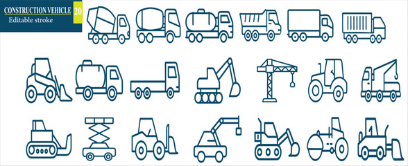 Vector Line Art Icons of Various Construction Vehicles © Top Design 