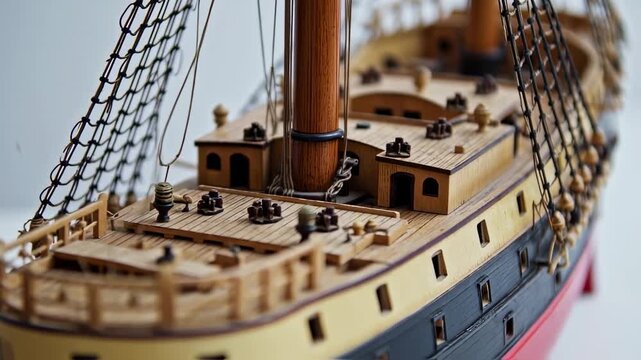Detailed wooden model of a historic sailing ship