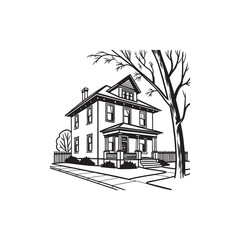  Neighborhood-house--line-art--street-building--vector.