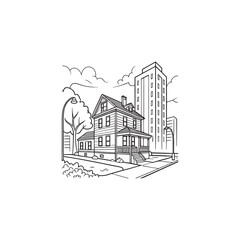  Neighborhood-house--line-art--street-building--vector.