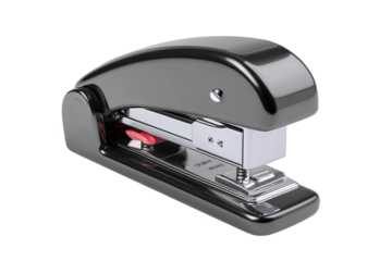 Shiny Black Office Stapler with Red Detail, isolated on white transparent background