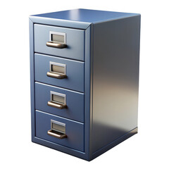 3d blue metal filing cabinet with four drawers isolated on transparent background