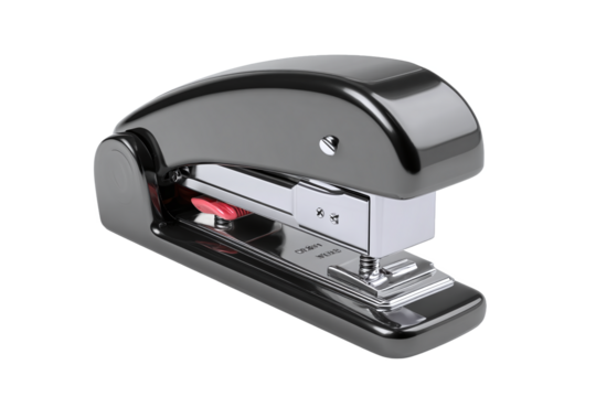Shiny Black Office Stapler with Red Detail, isolated on white transparent background