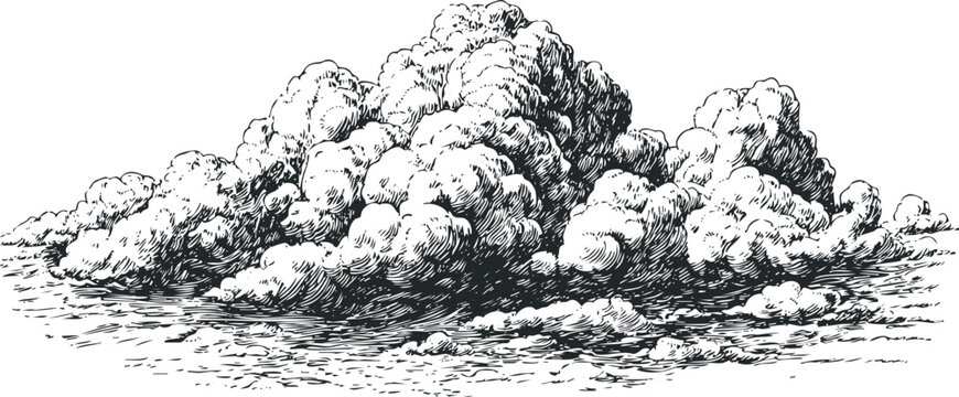 Cumulus cloud formation depicted in detailed line art style