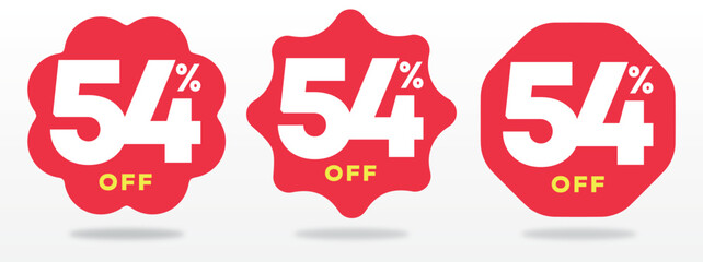 54% off, marketing, percent, price, sales, discount, label, tag, offer, sticker, value, advertising, poster, shop, store, retail. Vector, set, icon, shape
