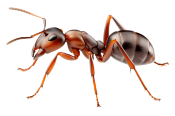 Red brown ant detailed view isolated on a transparent background