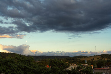 Sunset in Kamienna Góra, panoramic view of the city. Authentic photography, no ai generated. Poland, Lower silesia
