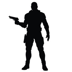 Black silhouette male figure holding gun person