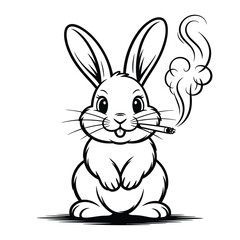 Whimsical bunny rabbit smoking a cigarette with smoke wisps