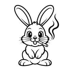 Cartoon rabbit smoking a cigarette with smoke coming out