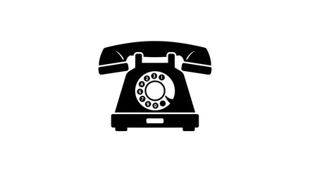 Classic Black Rotary Dial Telephone Icon on White Background &ndash; Vintage Phone Symbol Representing Traditional Telephony, Analog Communication, Retro Phone, and Old-School Calling Device