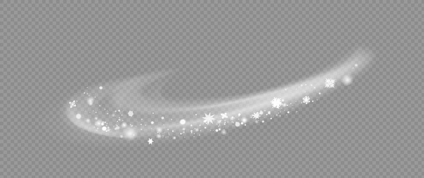 Snow and wind. White gradient decorative element on a transparent background. Christmas winter and snow with fog. Snowstorm, blizzard or swirl. Vector