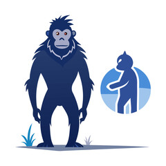 Silhouette of Confident Ape Standing Proudly Next to Startup Logo, Modern Business Mascot Vector, Innovation, Success, Entrepreneurial Spirit Illustration