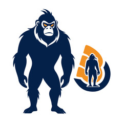 Silhouette of Confident Ape Standing Proudly Next to Startup Logo, Modern Business Mascot Vector, Innovation, Success, Entrepreneurial Spirit Illustration