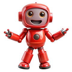 Fototapeta premium 3d adorable cartoon red robot character with friendly expression transparent background