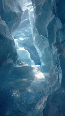 Stunning ice cave illuminated by natural light showcases glistening formations in a remote location