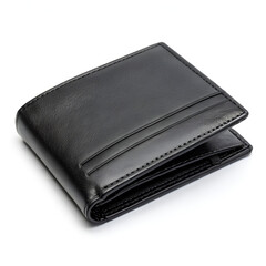Black leather wallet stylish accessory isolated on pure white background