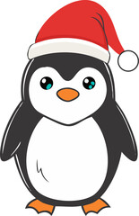 Obraz premium Cute penguin wearing a santa hat isolated on white background isolated on transparent background