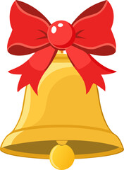 Festive christmas bell with a red ribbon bow isolated on white background isolated on transparent background