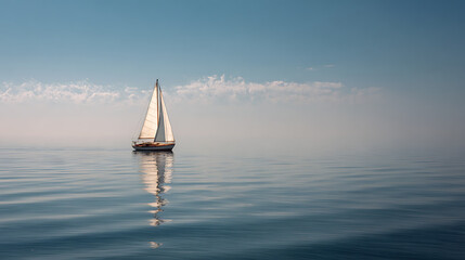 Sailing calmly across serene waters under a clear blue sky at midday