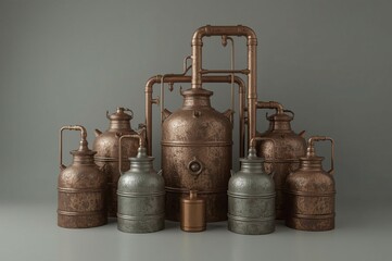 Copper Stills, Distillation, Studio, Aged Metal, Industrial Background