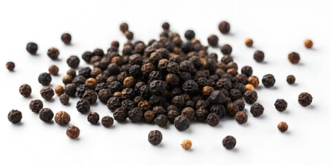 Black pepper seeds aromatic spice isolated on pure white background