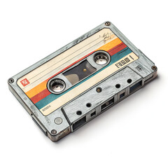 Obraz premium Retro cassette tape vintage music media isolated on pure white background