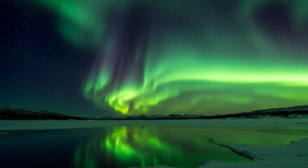 aurora borealis above the lake