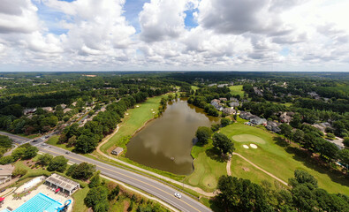 Sunny Daytime Drone Images of the Heritage Section Of Wake Forest North Carolina. 