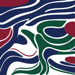 Playful doodle seamless background, bold colorful lines (deep blue, crimson red, forest green, golden yellow), thick abstract organic curves, repeatable minimal pattern design, clean vector look