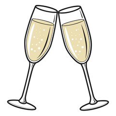 Two champagne glasses clinking together celebration toast isolated on white background isolated on transparent background