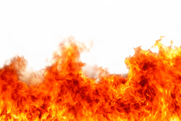 Roaring inferno fiery plumes isolated on a transparent background