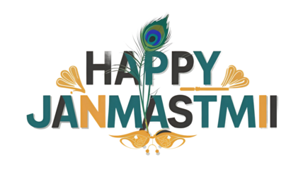 Happy Krishna Janamashtami text design png 