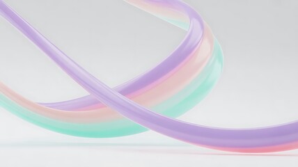 Fototapeta premium Pastel 3D abstract wave on white background, fluid translucent glass curves in purple and mint, elegant flowing lines for modern graphic design