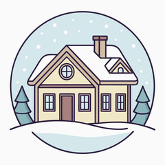 Fototapeta premium Charming snow covered village house vector illustration isolated on white background isolated on transparent background