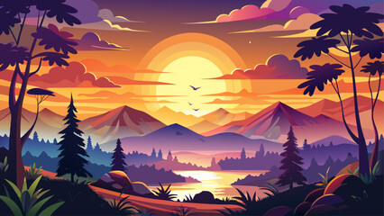Majestic Dandeli sunset paints horizon in mesmerizing hues, golden light shimmering across sky, silhouette whispers calm, eternal beauty radiates softly, timeless glow inspires peace, harmony between 