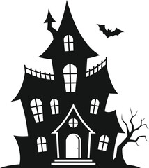 Haunted House Silhouette Vector Icon for Halloween