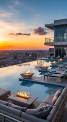 Fototapeta premium Rooftop infinity pool at sunset