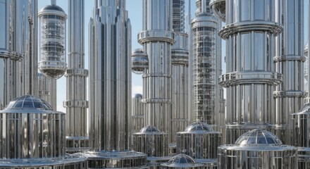 Fototapeta premium Futuristic Metropolis Cityscape Architecture with Gleaming Towers and Sky View
