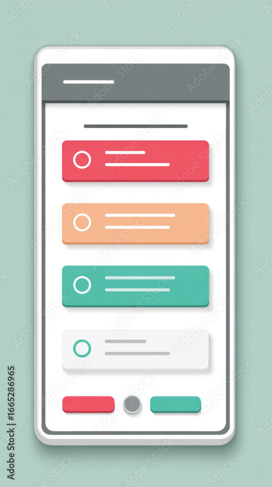 Wall mural colorful mobile app interface with list design on minimalistic smartphone screen
