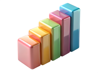 Colorful 3d bar chart showing upward growth isolated on transparent background