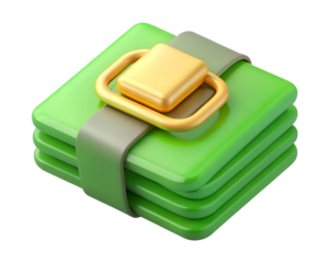 Stack of green files with gold clasp isolated on transparent background