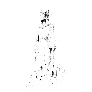 Ancient pharaoh statue drawing egyptian king artwork historical figure black and white sketch vector image
