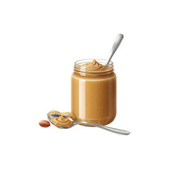 Creamy peanut butter jar with spoon for healthy breakfast spreads