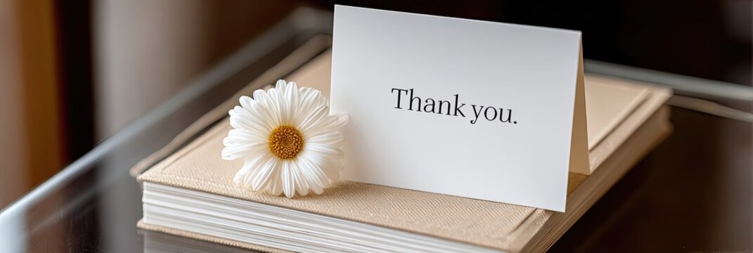 Thank You Card Placed on a Decorative Surface With a Flower Near a Teachers Workspace