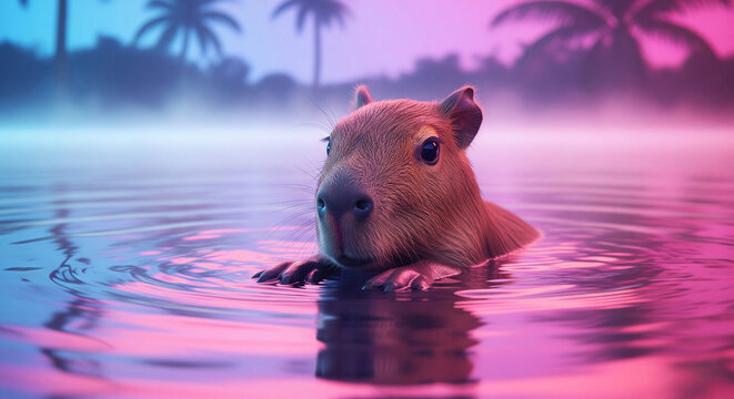 cute capybara in the water
